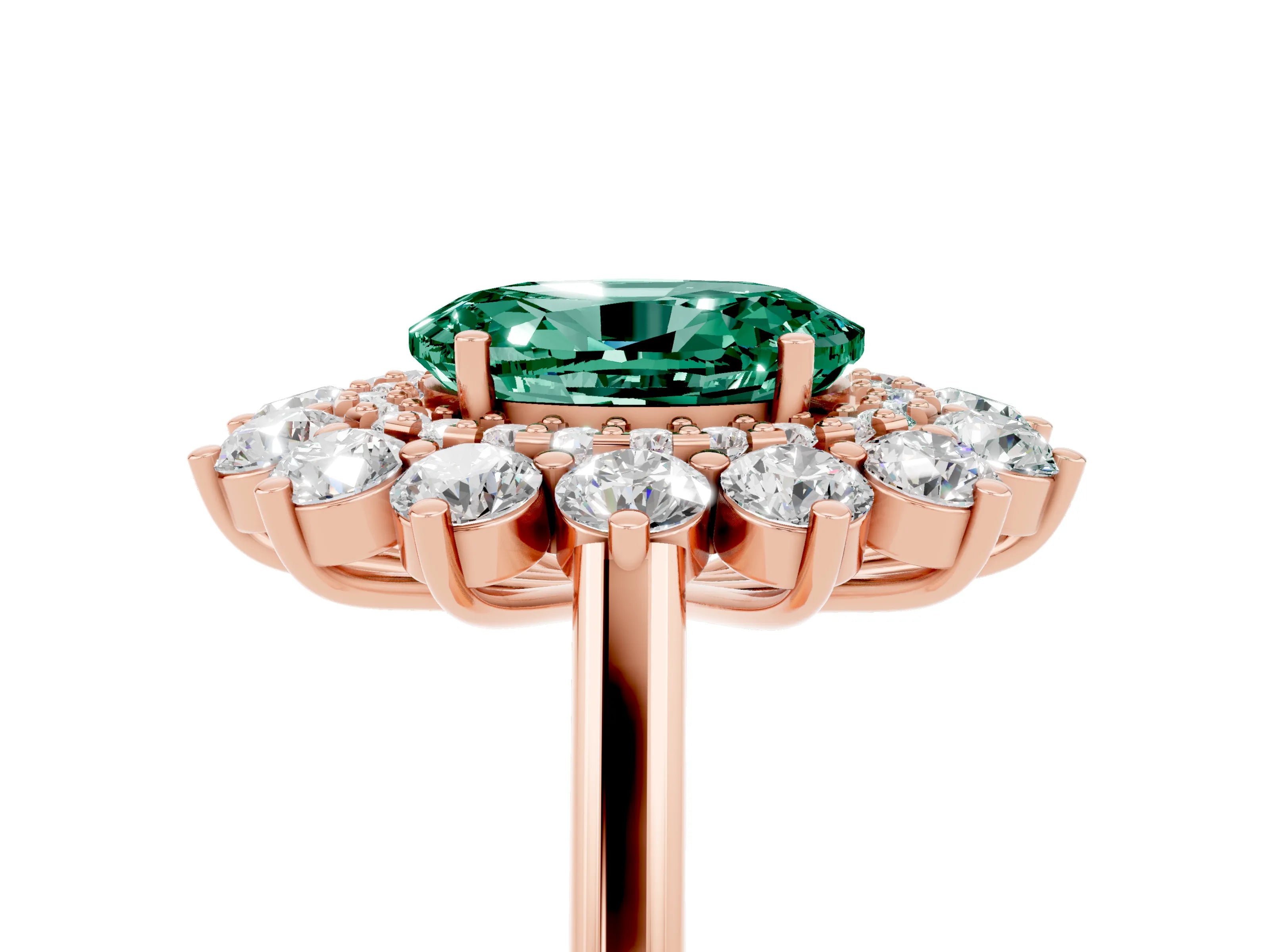 Rose gold Oval Cut Halo Cluster Diamond Ring with Pave Band and Four-Prong Setting_5