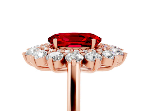 Rose gold Oval Cut Halo Cluster Diamond Ring with Pave Band and Four-Prong Setting_5