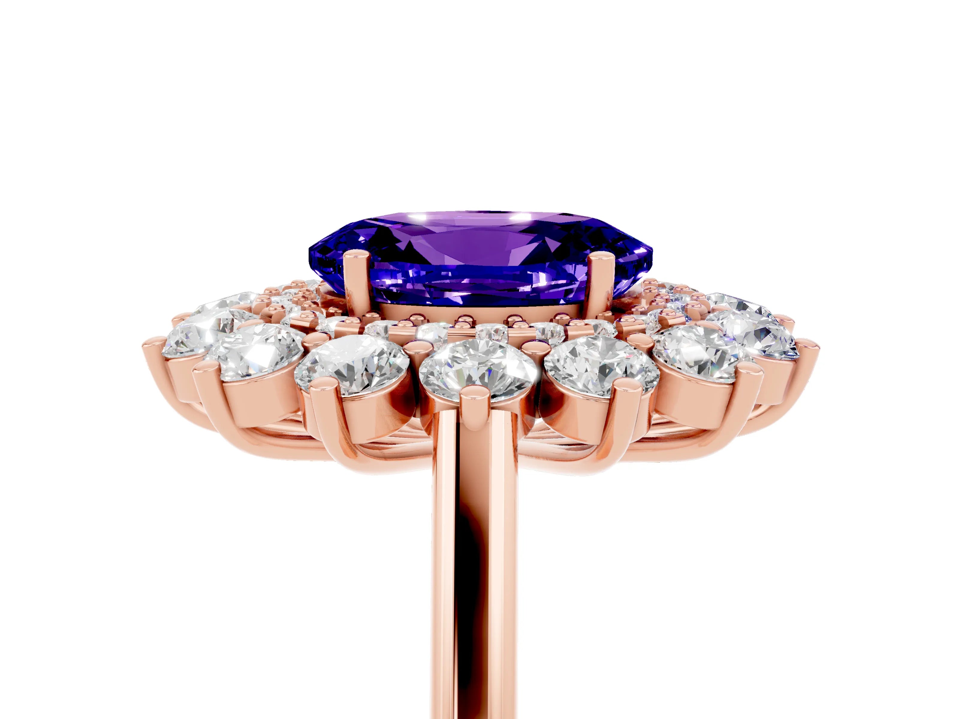 Rose gold Oval Cut Halo Cluster Diamond Ring with Pave Band and Four-Prong Setting_5