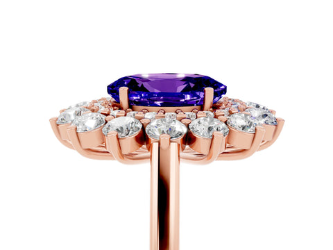 Rose gold Oval Cut Halo Cluster Diamond Ring with Pave Band and Four-Prong Setting_5