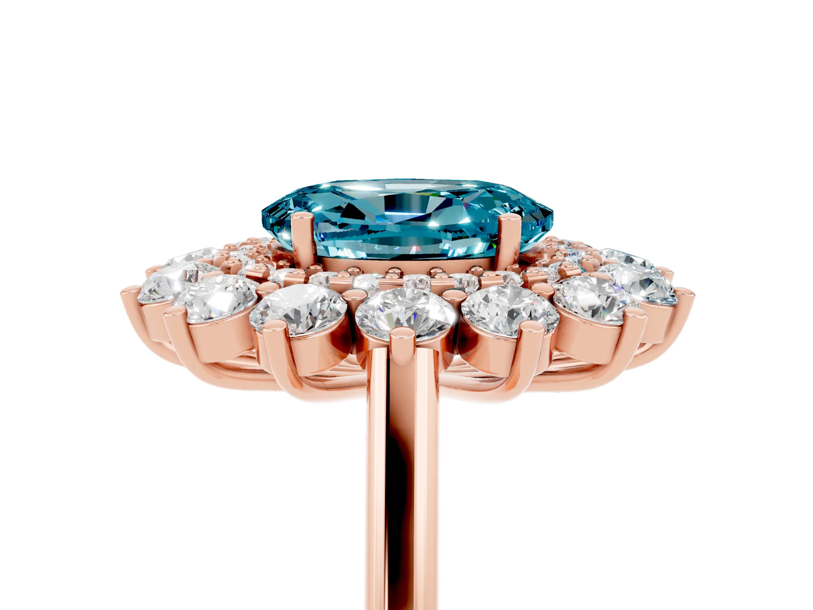Rose gold Oval Cut Halo Cluster Diamond Ring with Pave Band and Four-Prong Setting_5