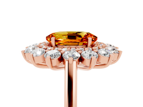 Rose gold Oval Cut Halo Cluster Diamond Ring with Pave Band and Four-Prong Setting_5