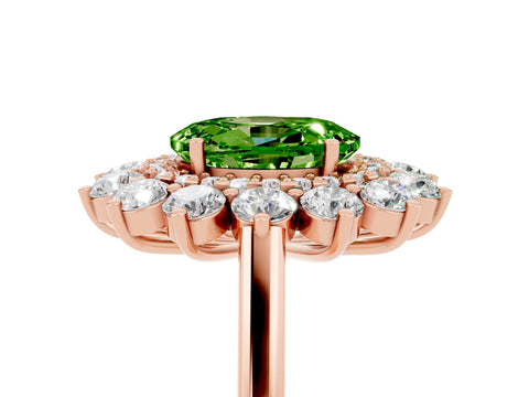 Rose gold Oval Cut Halo Cluster Diamond Ring with Pave Band and Four-Prong Setting_5