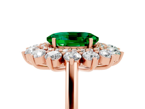 Rose gold Oval Cut Halo Cluster Diamond Ring with Pave Band and Four-Prong Setting_5