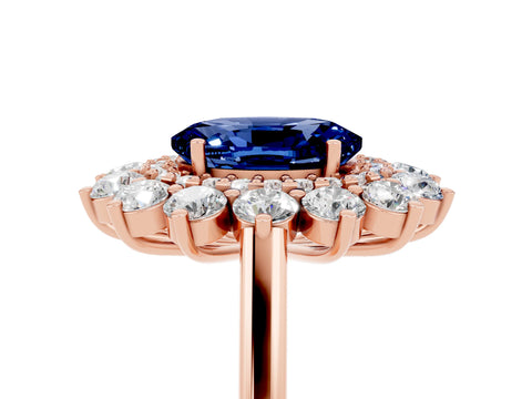 Rose gold Oval Cut Halo Cluster Diamond Ring with Pave Band and Four-Prong Setting_5