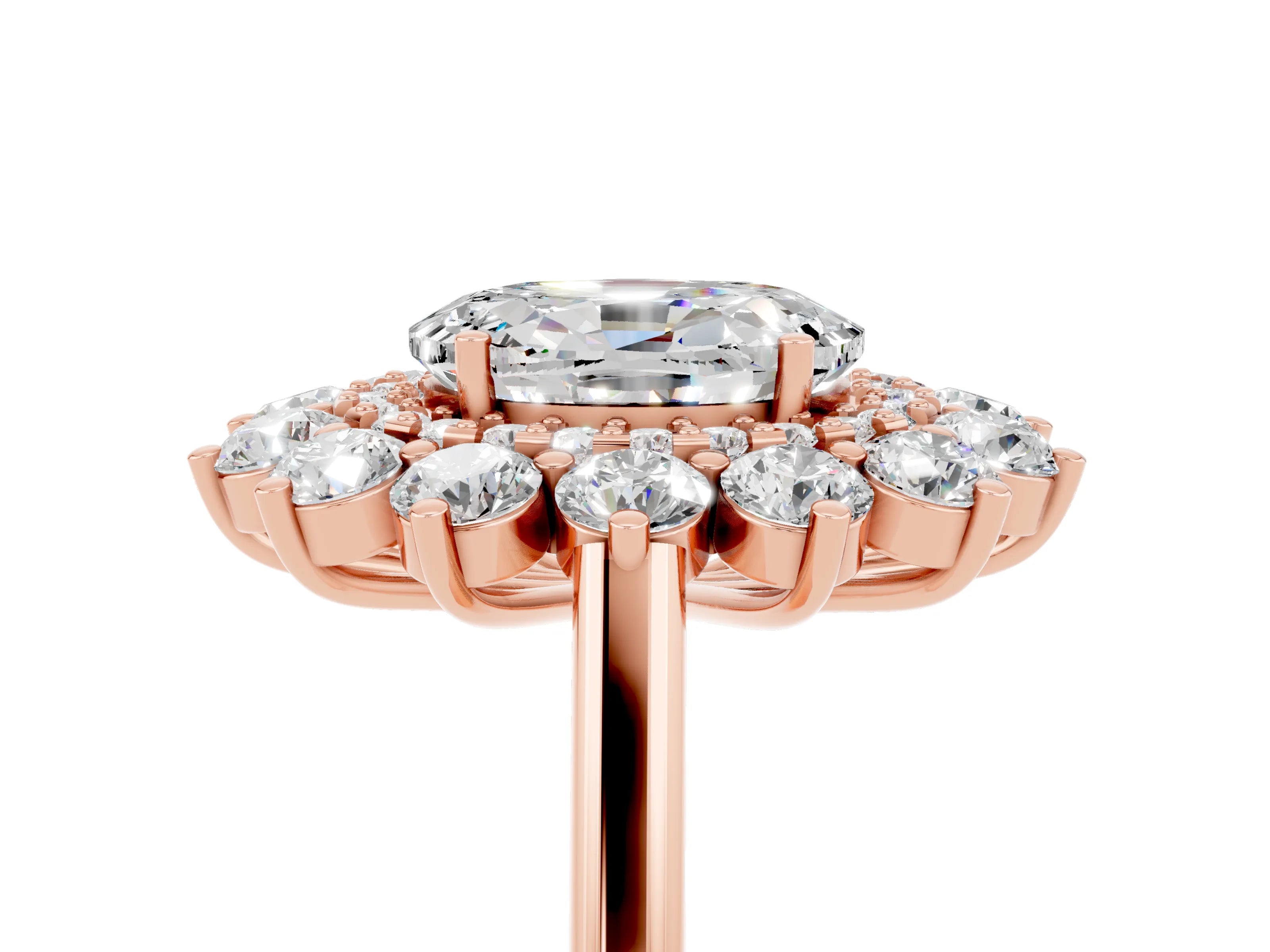 Rose gold Oval Cut Halo Cluster Diamond Ring with Pave Band and Four-Prong Setting_5