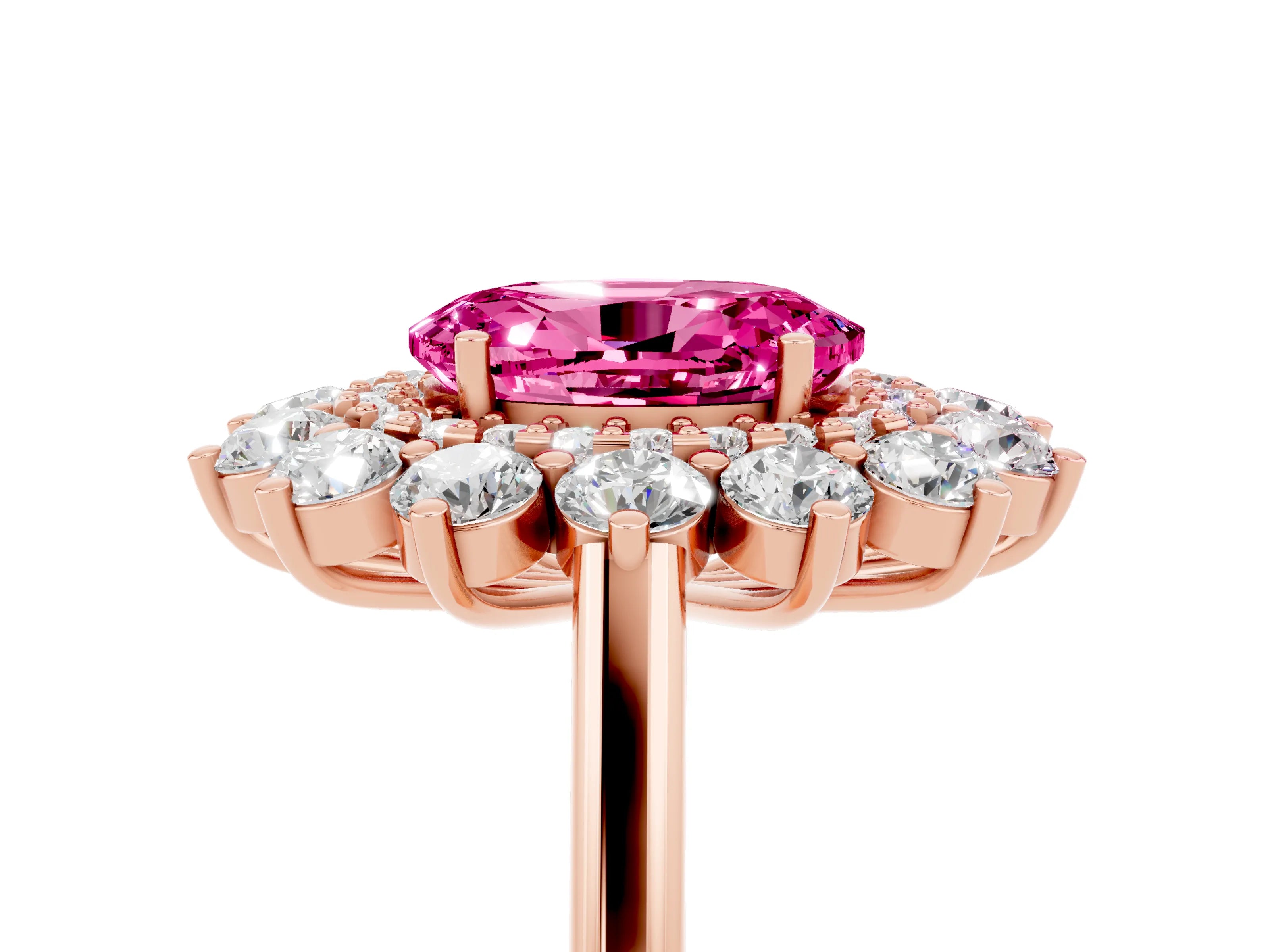 Rose gold Oval Cut Halo Cluster Diamond Ring with Pave Band and Four-Prong Setting_5