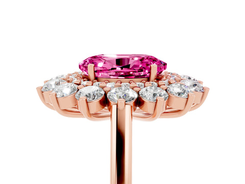 Rose gold Oval Cut Halo Cluster Diamond Ring with Pave Band and Four-Prong Setting_5