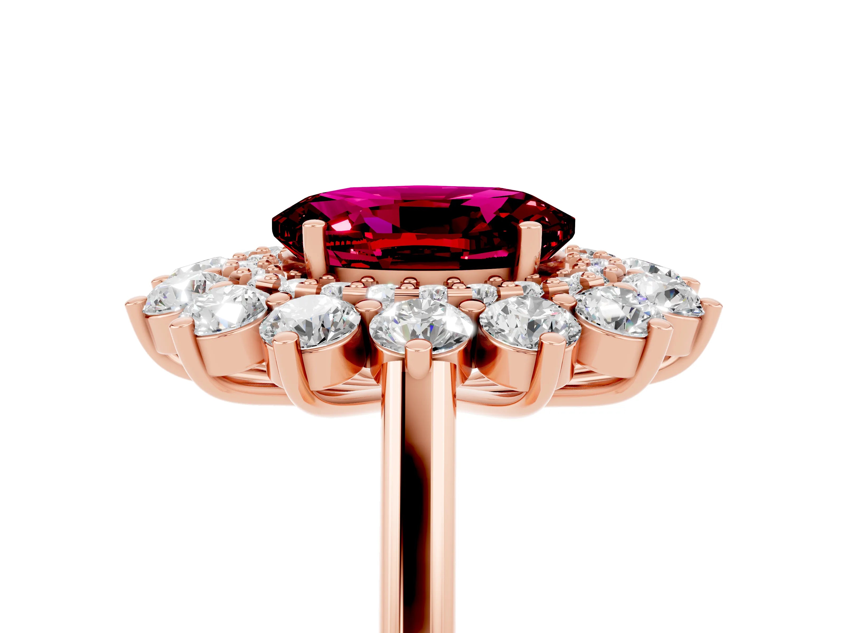 Rose gold Oval Cut Halo Cluster Diamond Ring with Pave Band and Four-Prong Setting_5