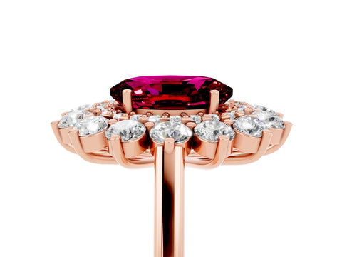 Rose gold Oval Cut Halo Cluster Diamond Ring with Pave Band and Four-Prong Setting_5