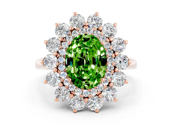 Rose gold Oval Cut Halo Cluster Diamond Ring with Pave Band and Four-Prong Setting