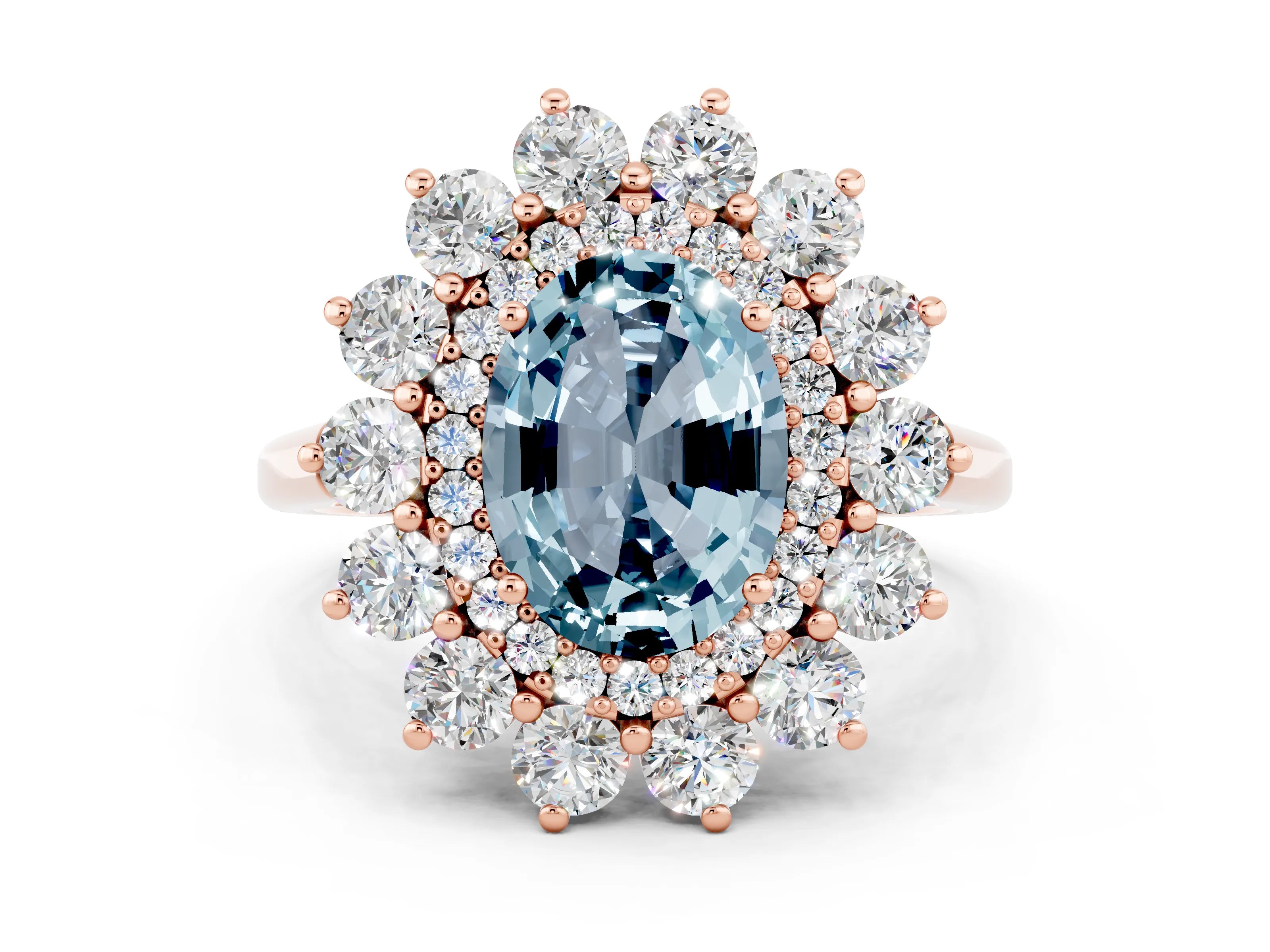 Rose gold Oval Cut Halo Cluster Diamond Ring with Pave Band and Four-Prong Setting_6