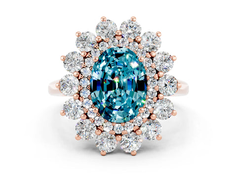Rose gold Oval Cut Halo Cluster Diamond Ring with Pave Band and Four-Prong Setting_6