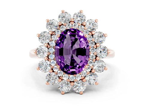 Rose gold Oval Cut Halo Cluster Diamond Ring with Pave Band and Four-Prong Setting_6