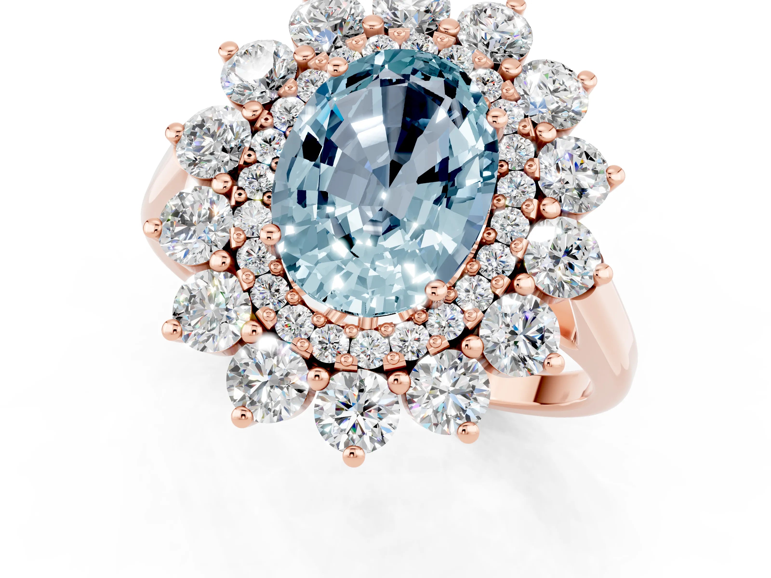 Rose gold Oval Cut Halo Cluster Diamond Ring with Pave Band and Four-Prong Setting_7