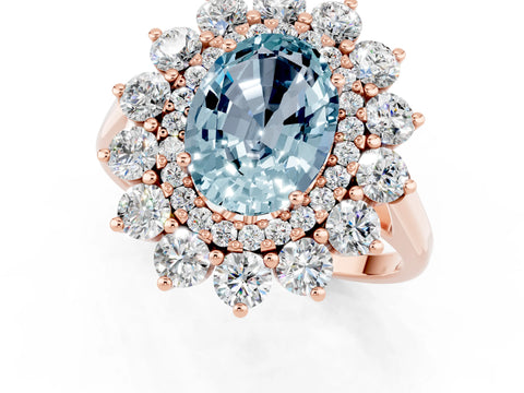 Rose gold Oval Cut Halo Cluster Diamond Ring with Pave Band and Four-Prong Setting_7