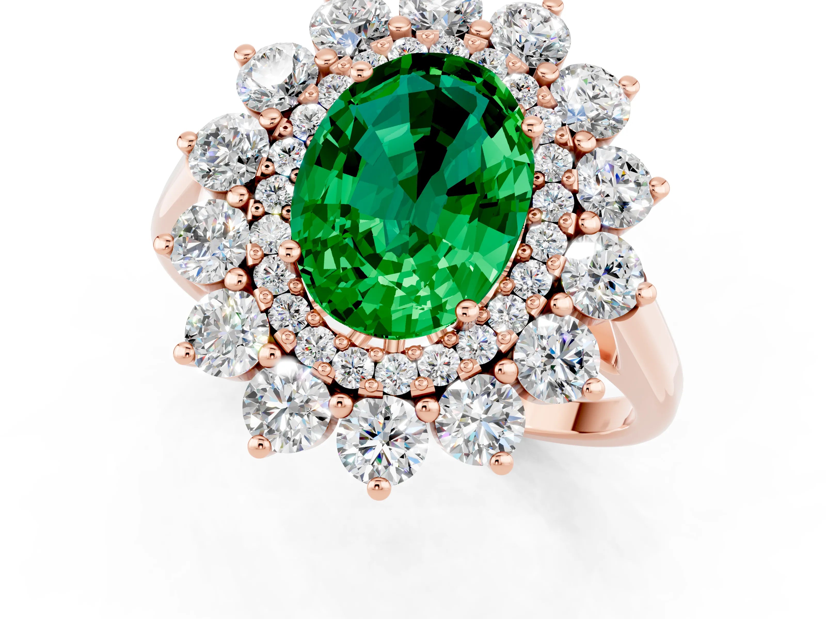 Rose gold Oval Cut Halo Cluster Diamond Ring with Pave Band and Four-Prong Setting_7