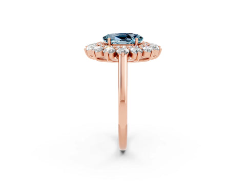 Rose gold Oval Cut Halo Cluster Diamond Ring with Pave Band and Four-Prong Setting_8