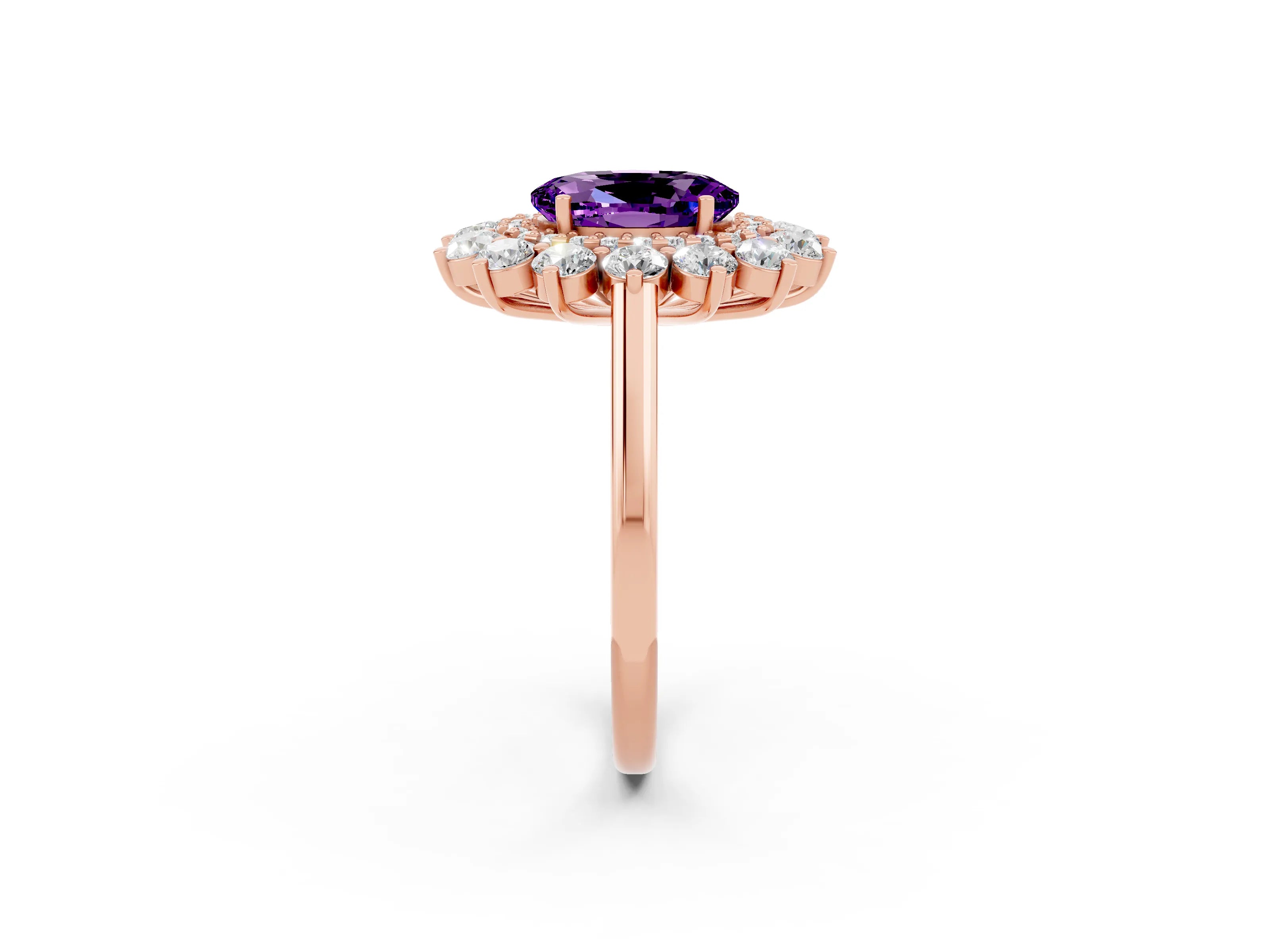 Rose gold Oval Cut Halo Cluster Diamond Ring with Pave Band and Four-Prong Setting_8