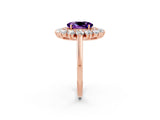 Rose gold Oval Cut Halo Cluster Diamond Ring with Pave Band and Four-Prong Setting_8