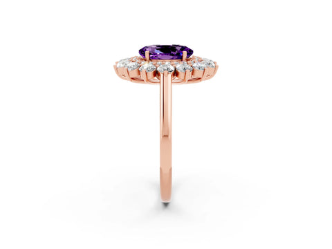 Rose gold Oval Cut Halo Cluster Diamond Ring with Pave Band and Four-Prong Setting_8