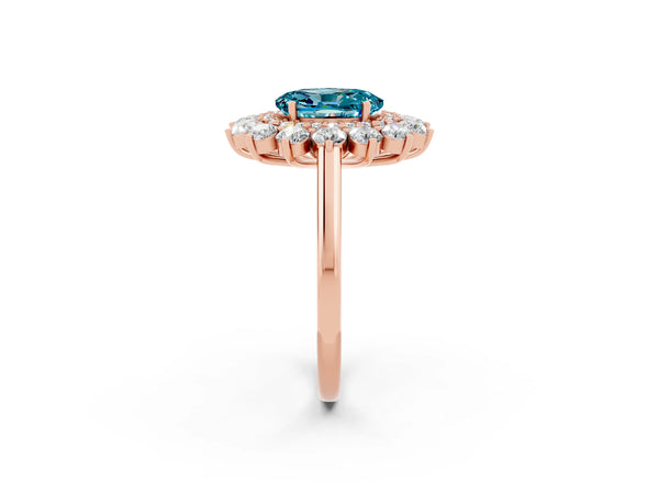 Rose gold Oval Cut Halo Cluster Diamond Ring with Pave Band and Four-Prong Setting