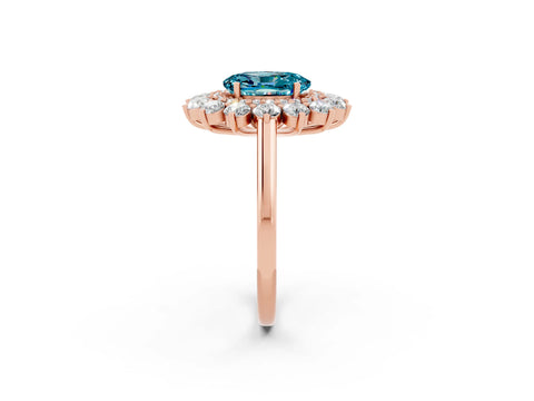Rose gold Oval Cut Halo Cluster Diamond Ring with Pave Band and Four-Prong Setting_8