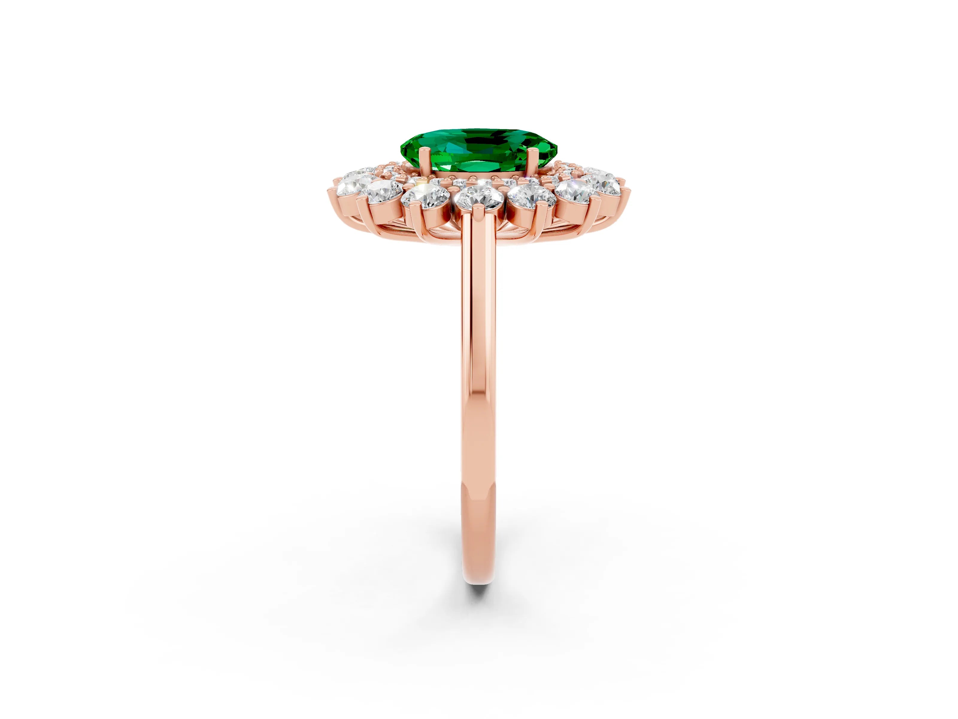 Rose gold Oval Cut Halo Cluster Diamond Ring with Pave Band and Four-Prong Setting_8