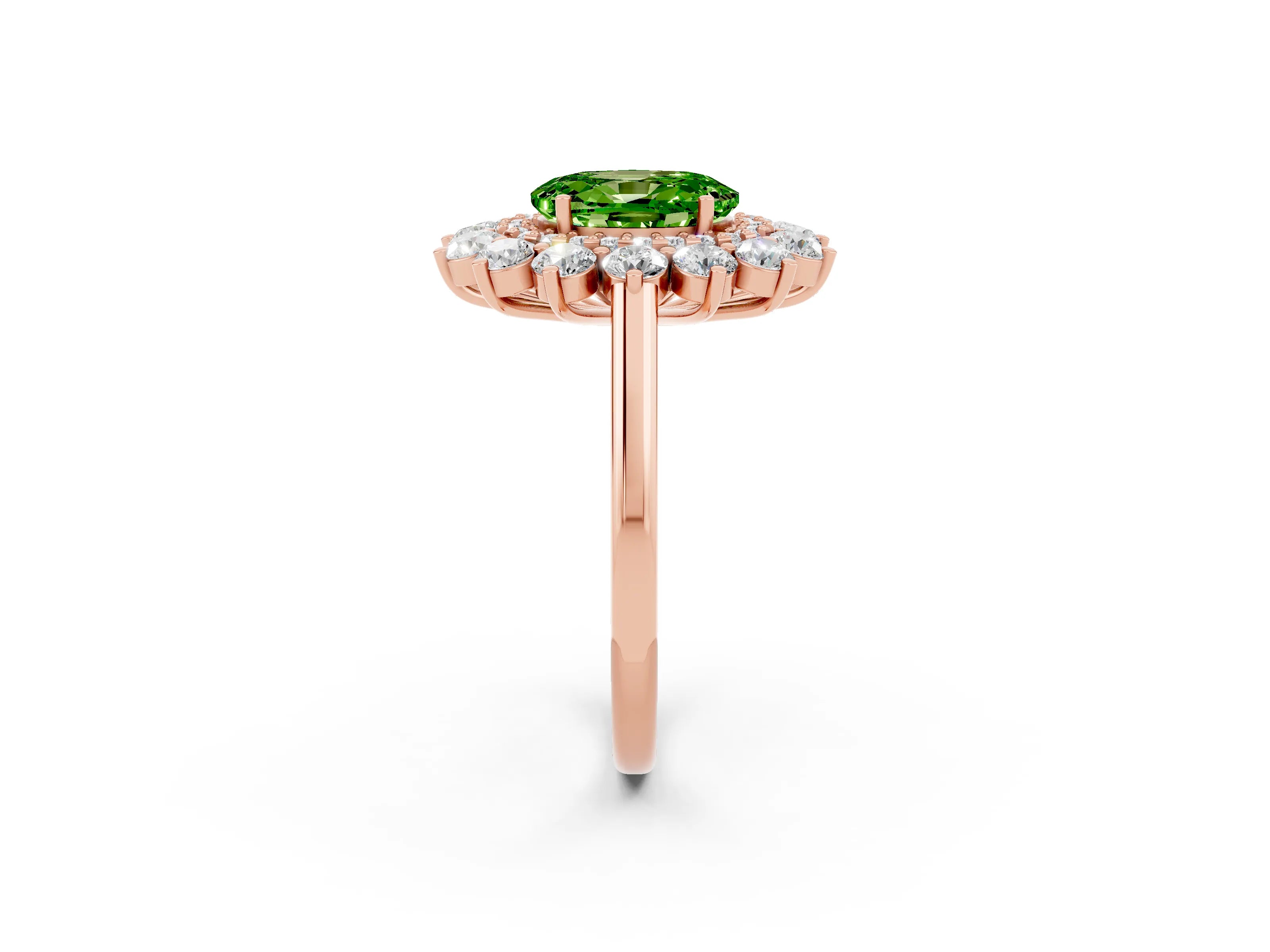 Rose gold Oval Cut Halo Cluster Diamond Ring with Pave Band and Four-Prong Setting_8