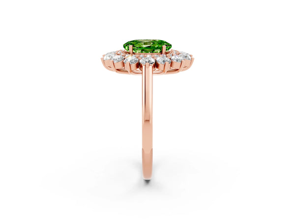 Rose gold Oval Cut Halo Cluster Diamond Ring with Pave Band and Four-Prong Setting