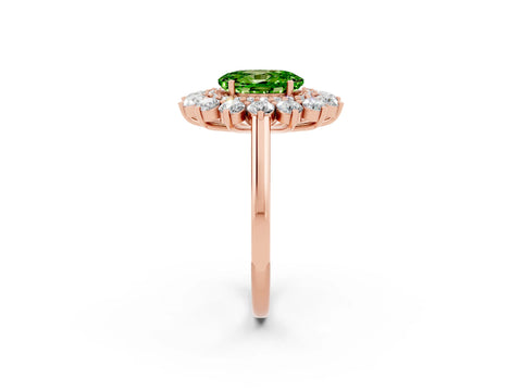 Rose gold Oval Cut Halo Cluster Diamond Ring with Pave Band and Four-Prong Setting_8
