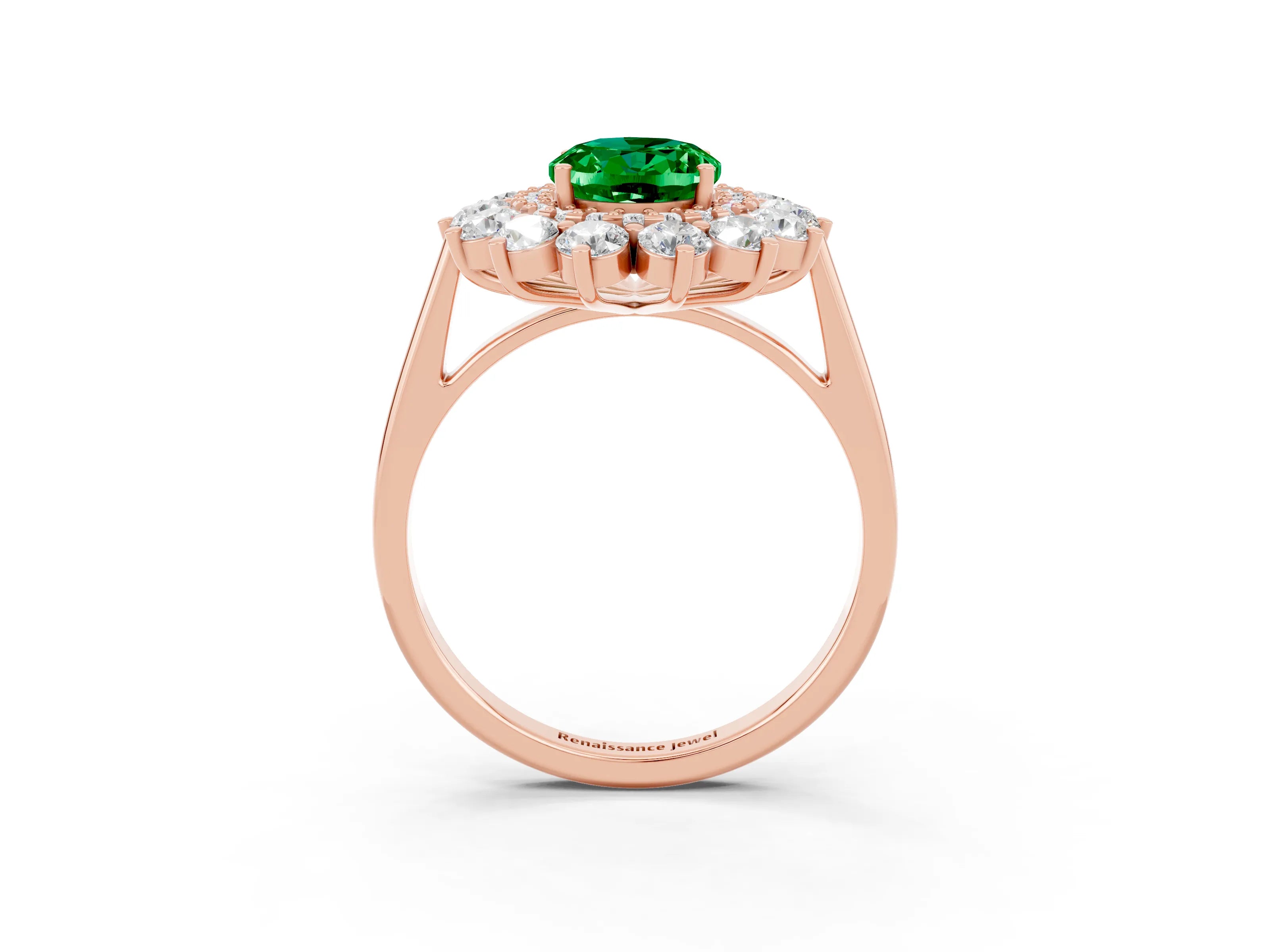 Rose gold Oval Cut Halo Cluster Diamond Ring with Pave Band and Four-Prong Setting_9