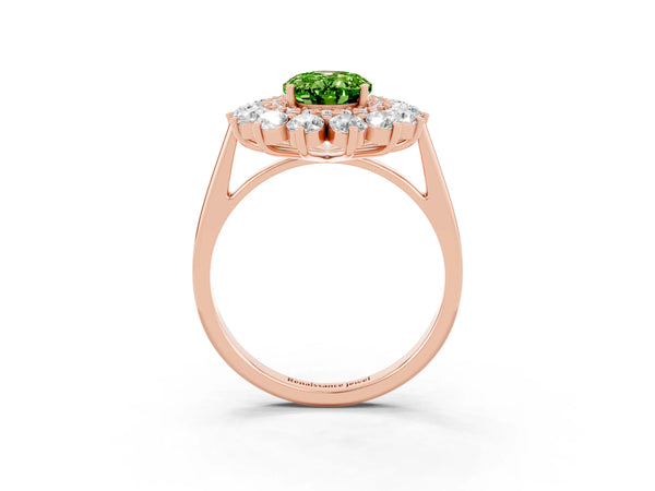 Rose gold Oval Cut Halo Cluster Diamond Ring with Pave Band and Four-Prong Setting