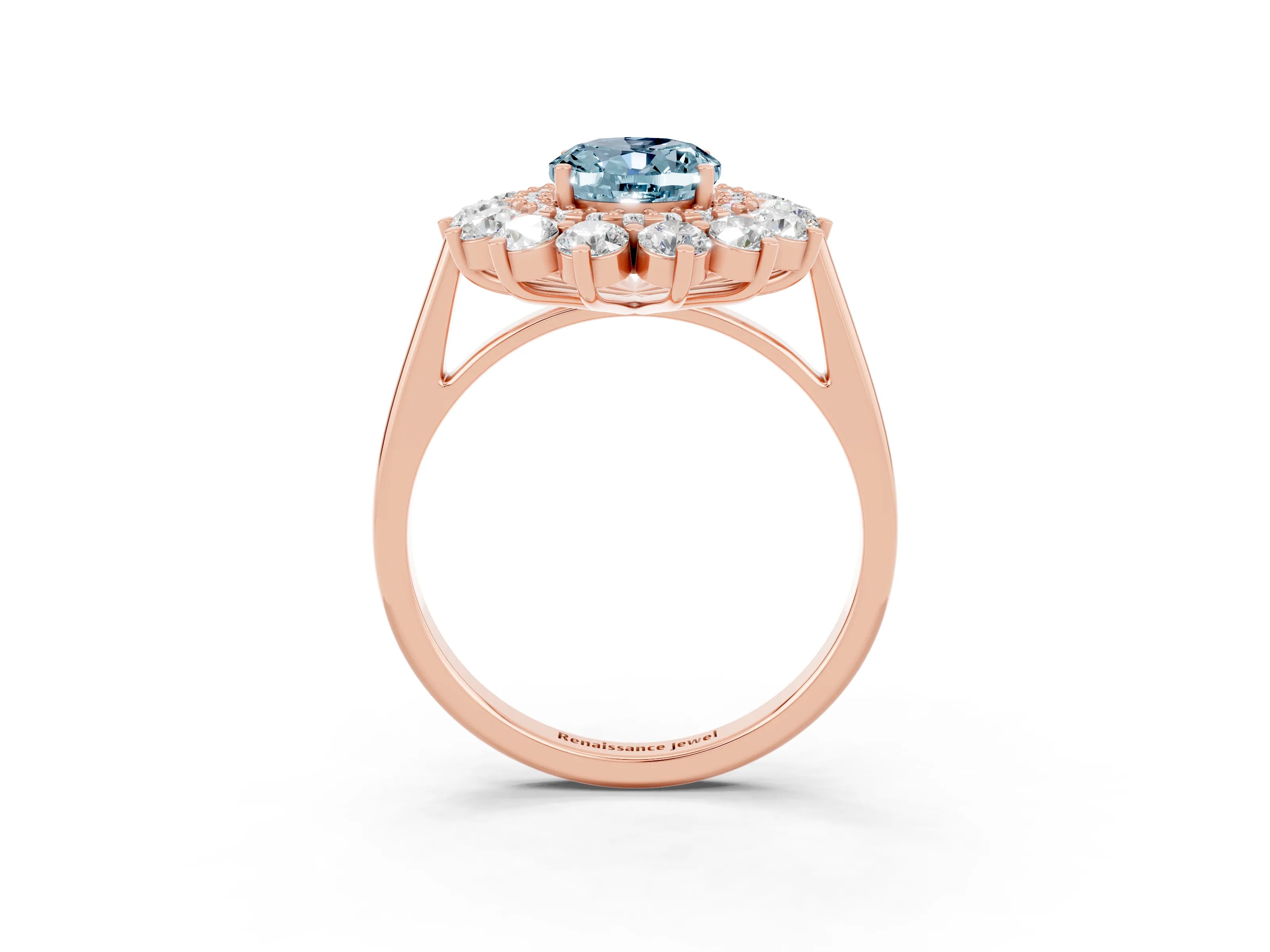 Rose gold Oval Cut Halo Cluster Diamond Ring with Pave Band and Four-Prong Setting_9