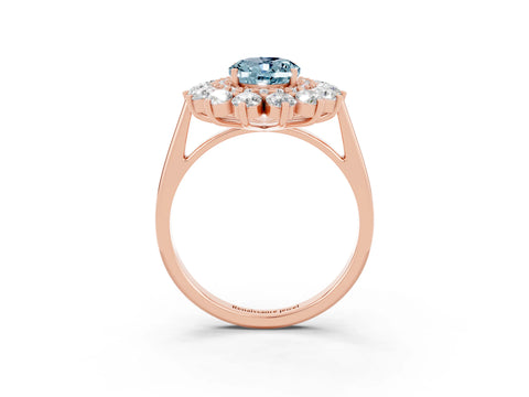 Rose gold Oval Cut Halo Cluster Diamond Ring with Pave Band and Four-Prong Setting_9