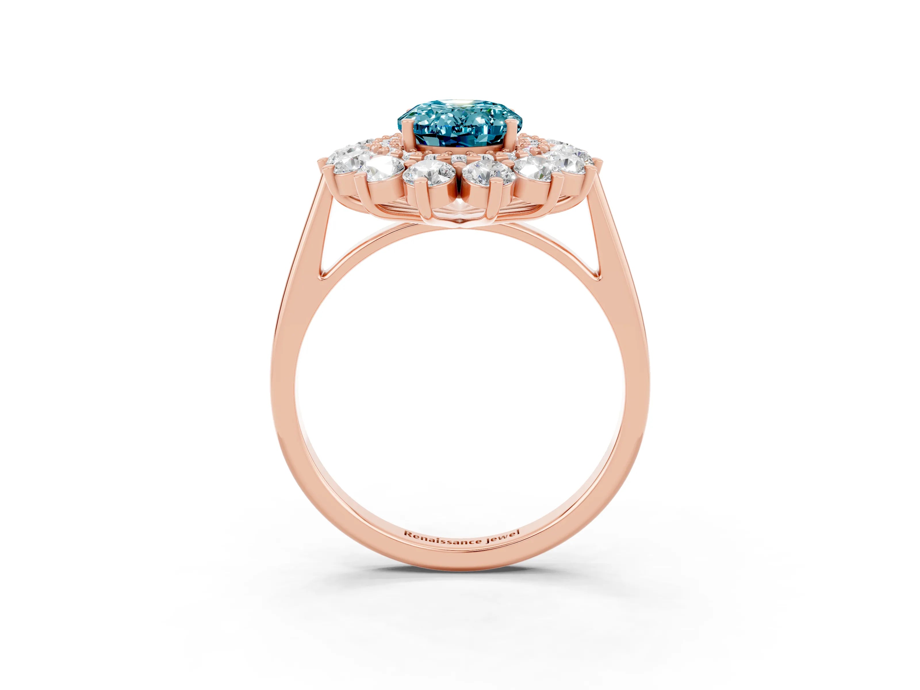 Rose gold Oval Cut Halo Cluster Diamond Ring with Pave Band and Four-Prong Setting_9