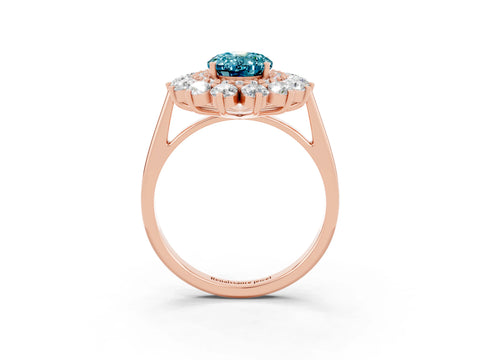 Rose gold Oval Cut Halo Cluster Diamond Ring with Pave Band and Four-Prong Setting_9