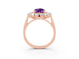 Rose gold Oval Cut Halo Cluster Diamond Ring with Pave Band and Four-Prong Setting_9
