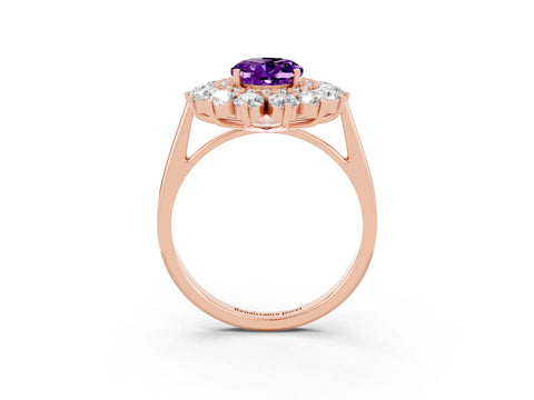 Rose gold Oval Cut Halo Cluster Diamond Ring with Pave Band and Four-Prong Setting_9