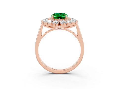 Rose gold Oval Cut Halo Cluster Diamond Ring with Pave Band and Four-Prong Setting_9