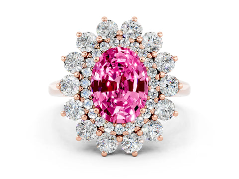Rose gold Oval Cut Halo Cluster Diamond Ring with Pave Band and Four-Prong Setting