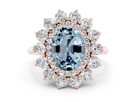 Rose gold Oval Cut Halo Cluster Diamond Ring with Pave Band and Four-Prong Setting