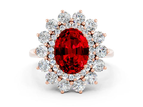 Rose gold Oval Cut Halo Cluster Diamond Ring with Pave Band and Four-Prong Setting