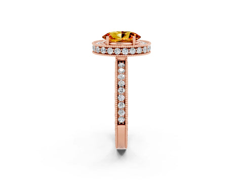 Rose gold Oval Cut Halo Diamond Engagement Ring with Milgrain Pave Band and Four-Prong Setting_14
