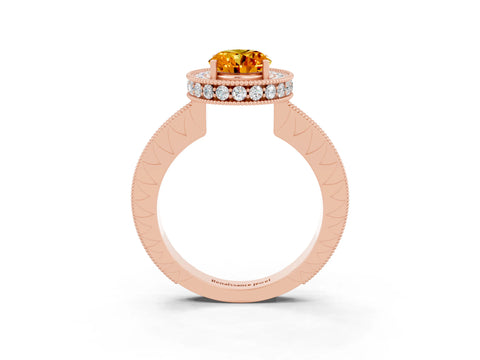 Rose gold Oval Cut Halo Diamond Engagement Ring with Milgrain Pave Band and Four-Prong Setting_15