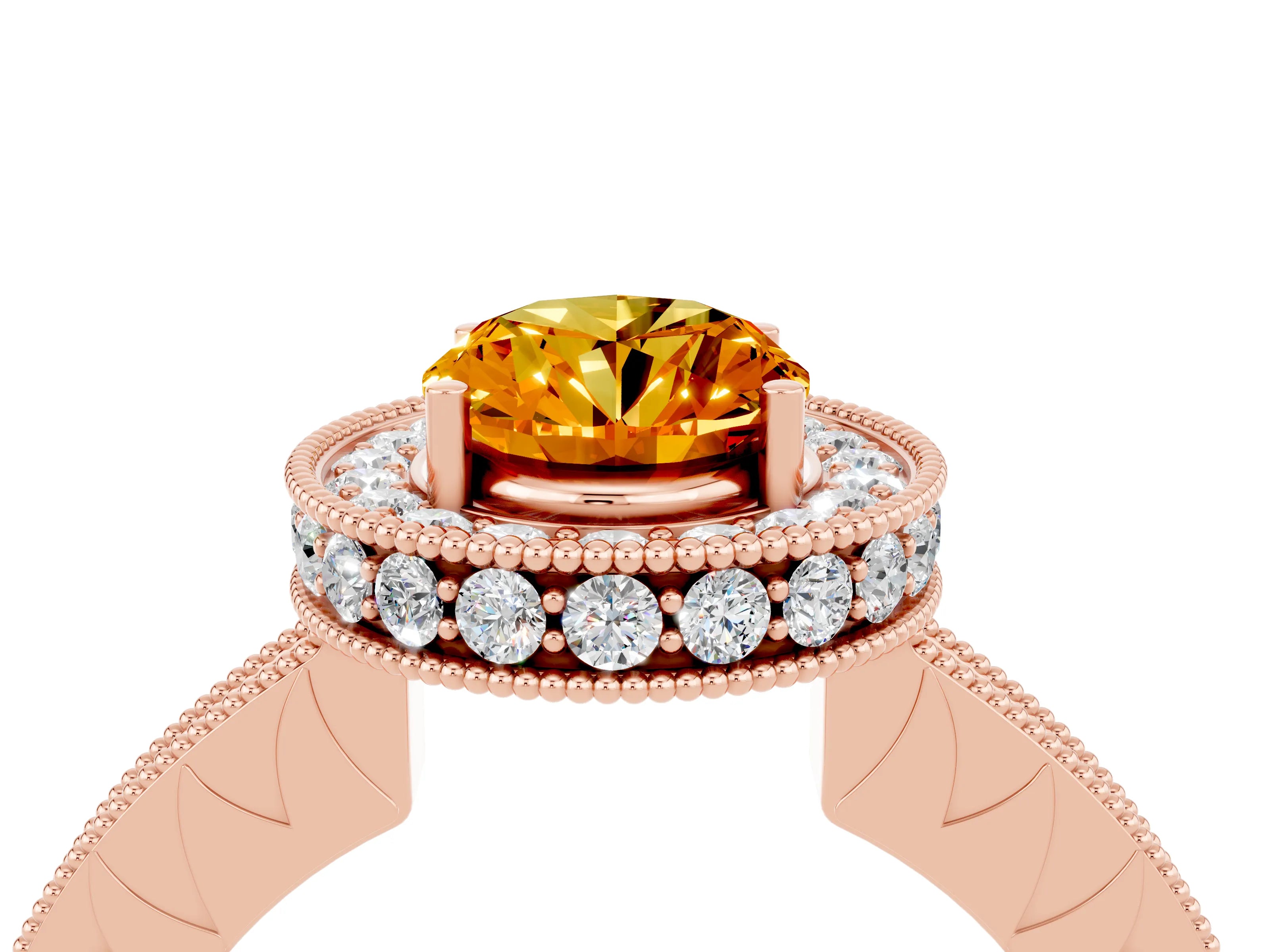 Rose gold Oval Cut Halo Diamond Engagement Ring with Milgrain Pave Band and Four-Prong Setting_16
