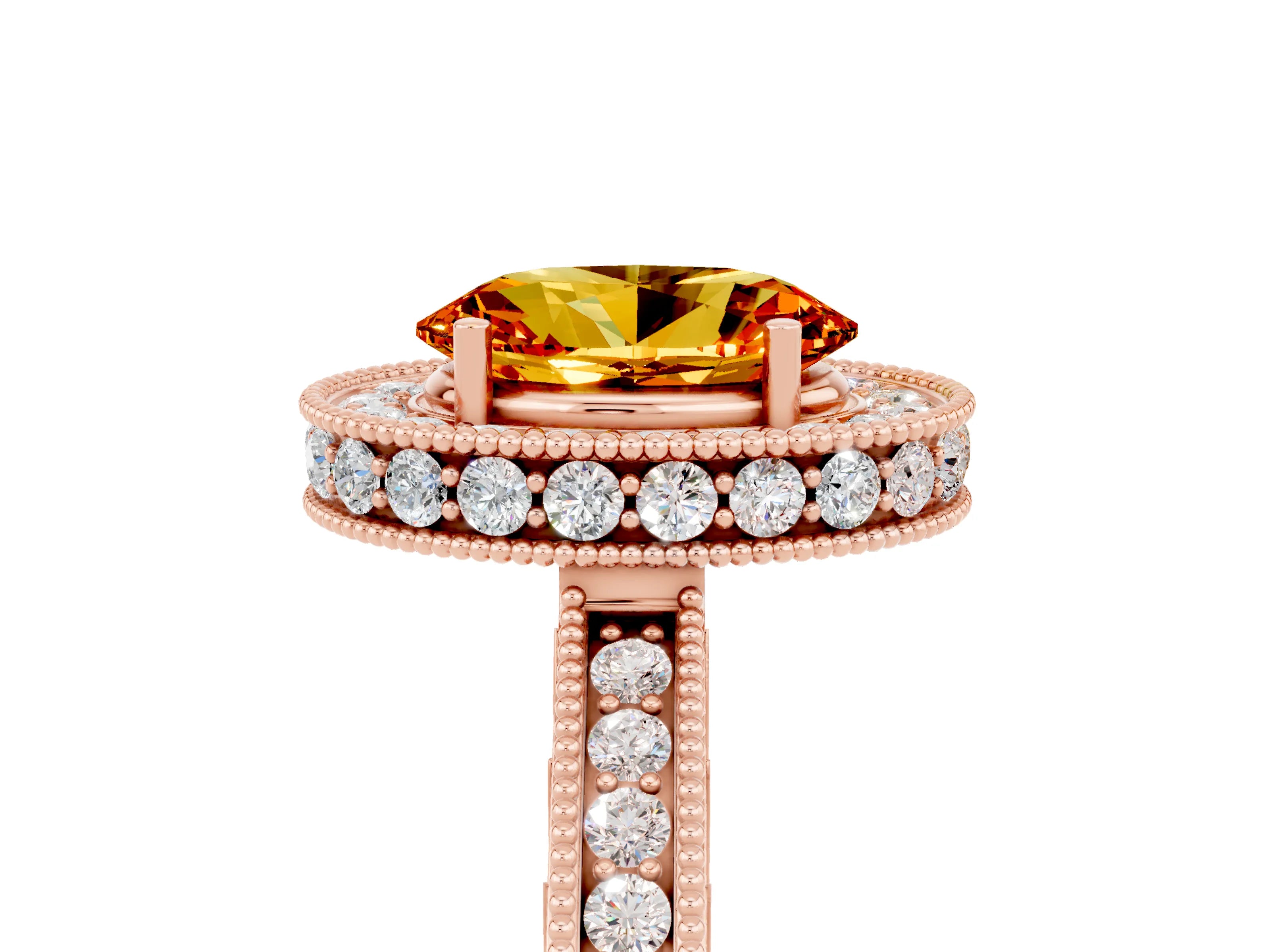 Rose gold Oval Cut Halo Diamond Engagement Ring with Milgrain Pave Band and Four-Prong Setting_17