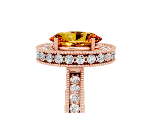 Rose gold Oval Cut Halo Diamond Engagement Ring with Milgrain Pave Band and Four-Prong Setting_17
