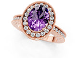 Rose gold Oval Cut Halo Diamond Engagement Ring with Milgrain Pave Band and Four-Prong Setting_1