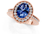 Rose gold Oval Cut Halo Diamond Engagement Ring with Milgrain Pave Band and Four-Prong Setting_1